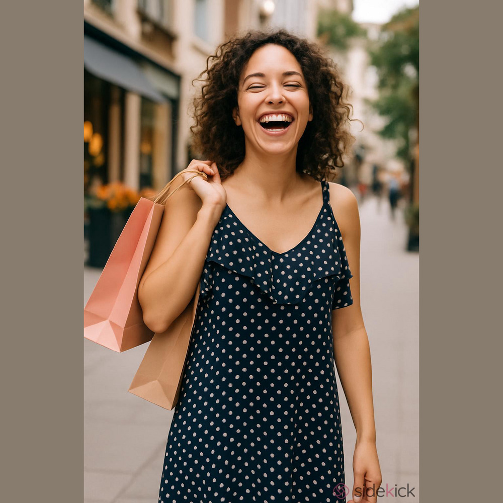 Ivy Road Navy Polka Dotted Cold Shoulder Dress Ruffle Collar Accent Women Size M